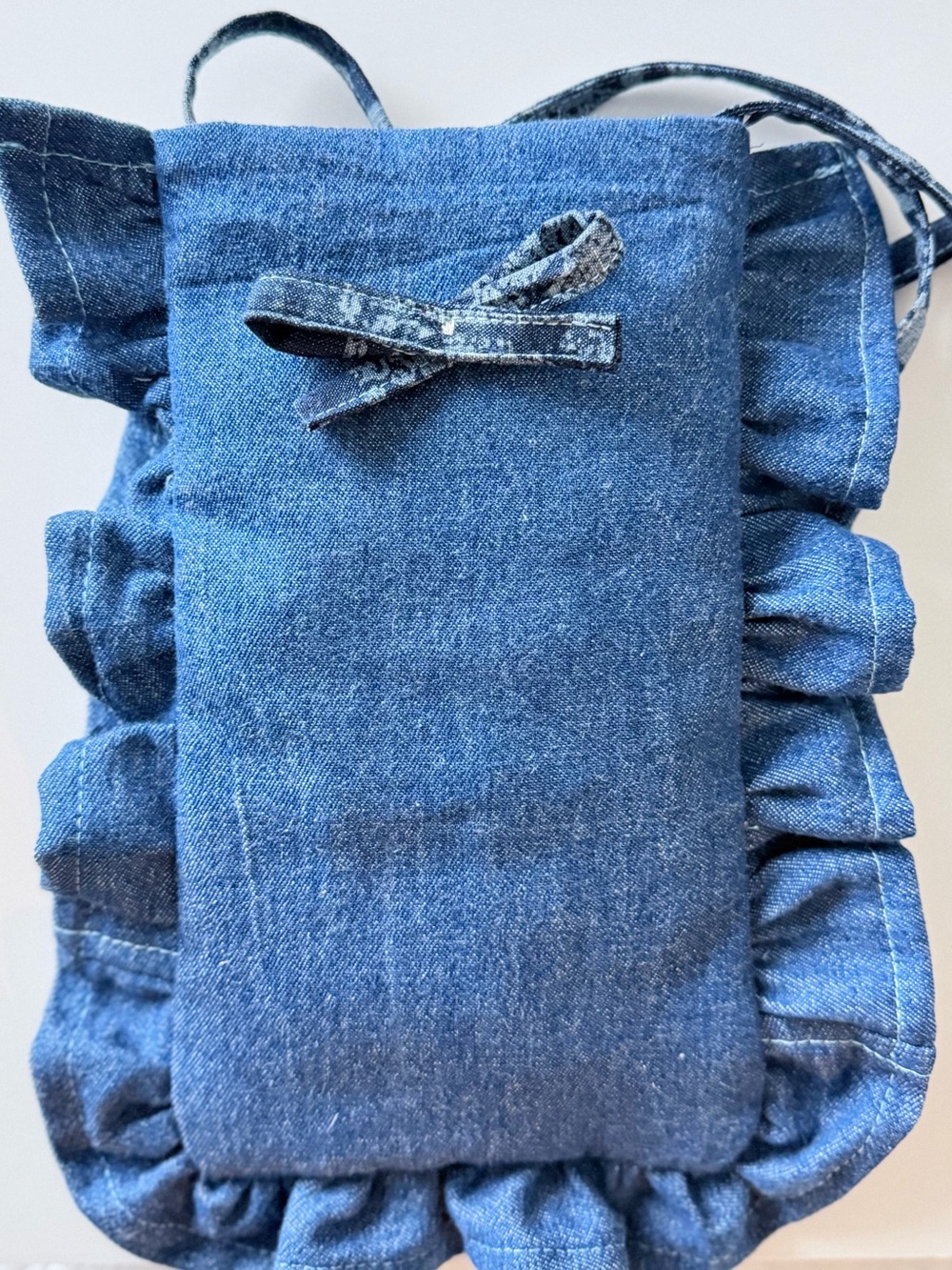 Handmade Denim Ruffle Crossbody Bag Blue Jean Bow Cottagecore Y2K - Picture 8 of 10